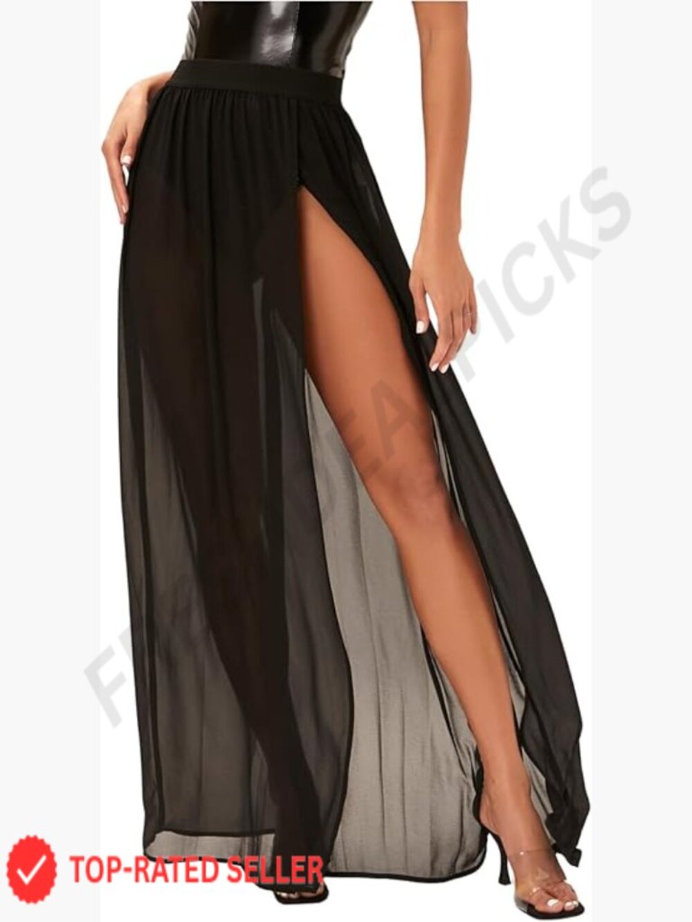 Mesh Sheer Ruffle Maxi Skirt High Waist See Through Thigh Split Long - Picture 1 of 5